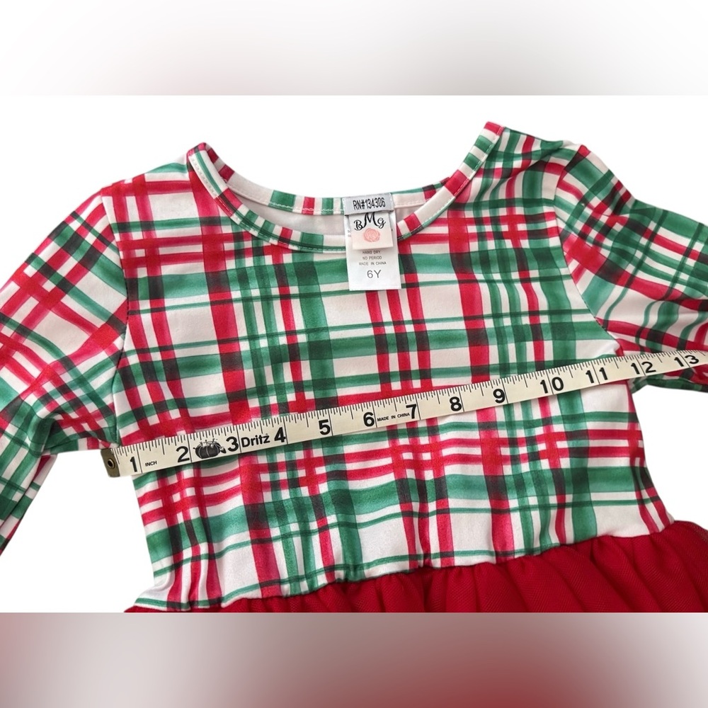 BMG Girls Christmas Dress Red Tulle Skirt Long Sleeve Holiday Party Size 6Y - Picture 5 of 6